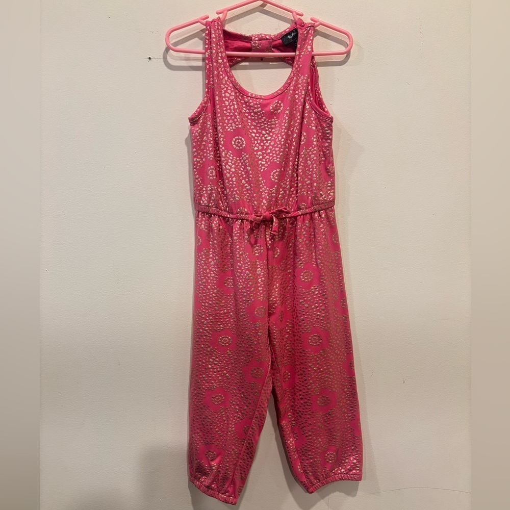 Pink Sleeveless Jumpsuit with Floral Pattern
